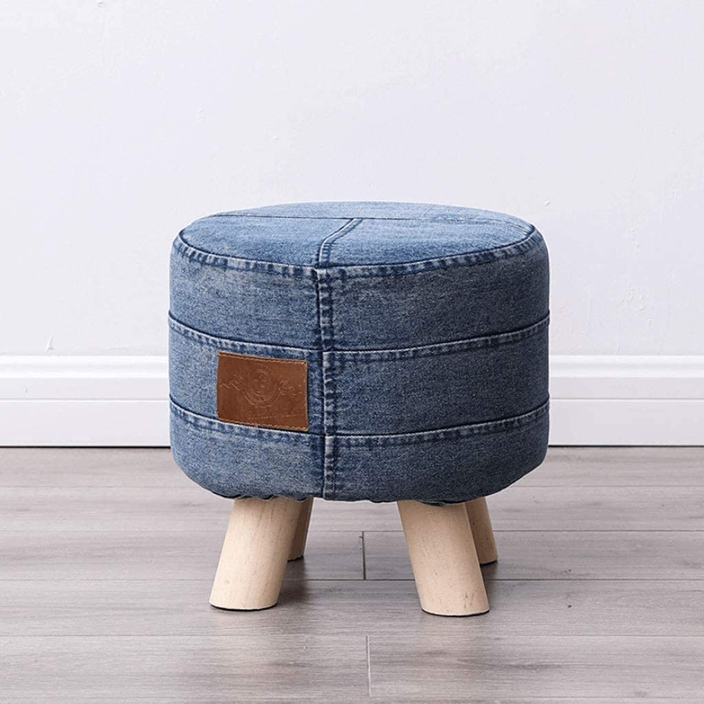 Amazon.com: ZJYWMM Ottoman Footstool Denim Round Footstool Wooden